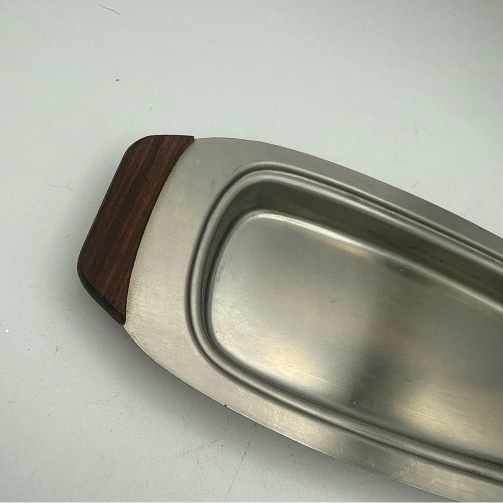 VTG MCM Monarch Mark III 18-8 Stainless Steel Butter Dish Wood Handles Japan